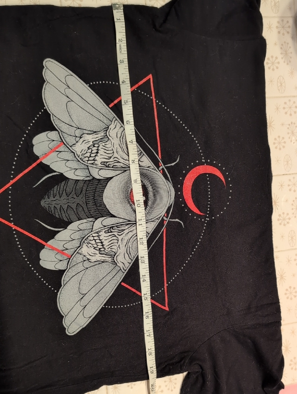 Black Graphic Moth Tee with Red Crescent - Picture 4 of 4